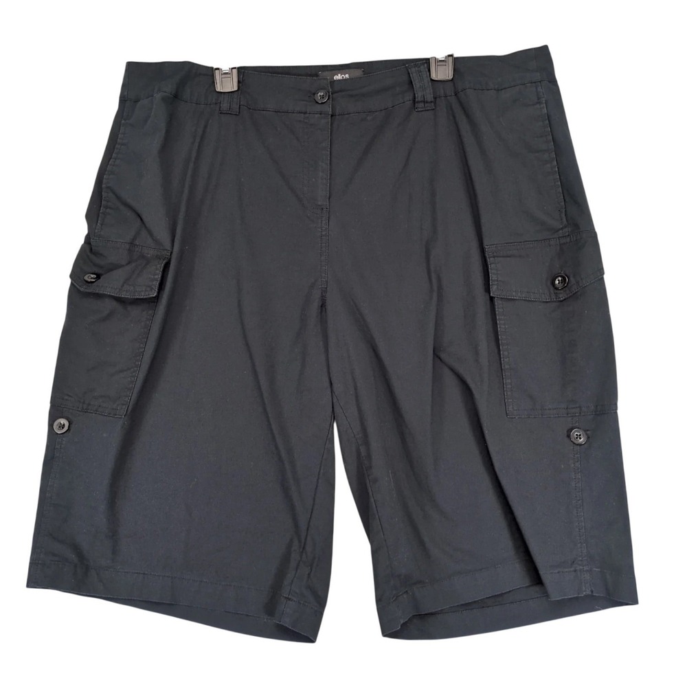 Ellos Black Cargo Utility Shorts Womens 22 44x13" Roll-Tab Legs Gorpcore Camping